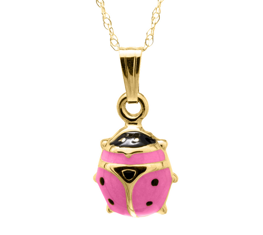 Pink Ladybug Childs Pendant 14k Yellow Gold