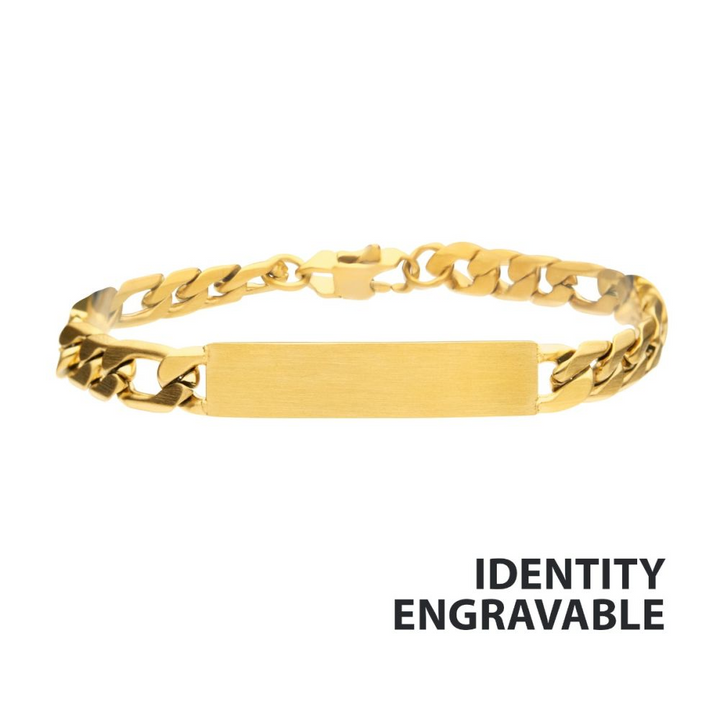 Double ID Plate with Curb Chain Stainless Steel 18K Gold IP
