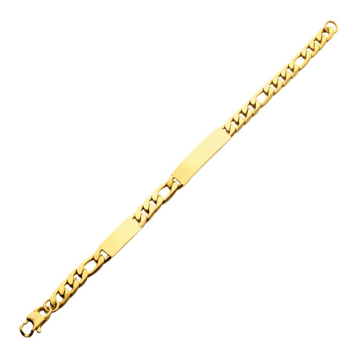 Double ID Plate with Curb Chain Stainless Steel 18K Gold IP