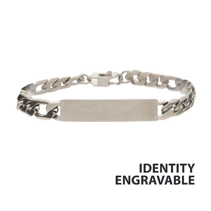 Stainless Steel Engravable Double ID Plate with Curb Chain Bracelet