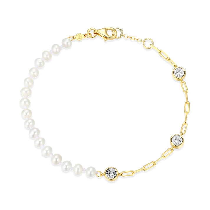 Pearl Station Sterling & 14k Yellow Gold Plated Lab Grown Diamond Bracelet