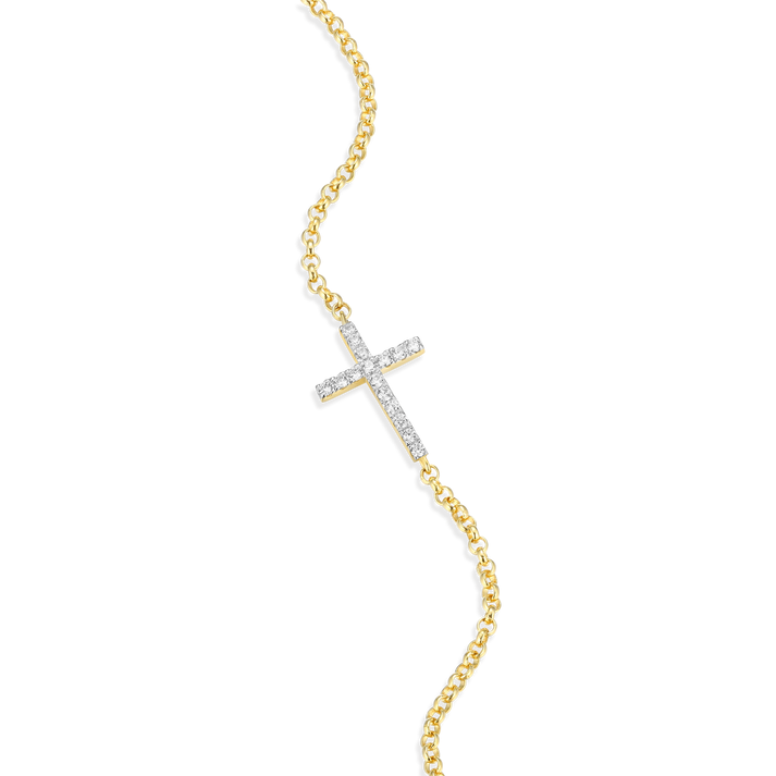 Sideways Cross Sterling Silver Yellow Gold Plated Lab Grown Diamond Bracelet