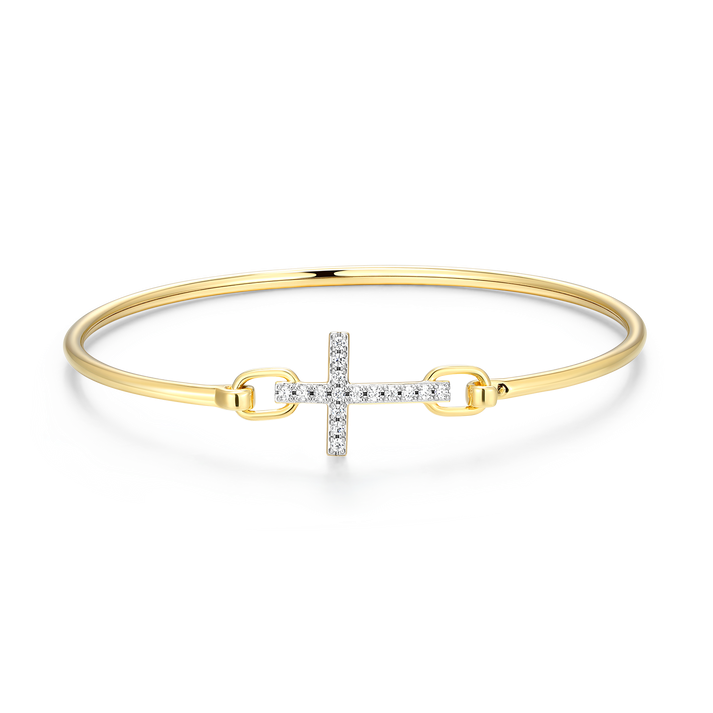 Cross Flex Bangle Sterling & 14k Yellow Gold Plated Lab Grown Diamond Bracelet