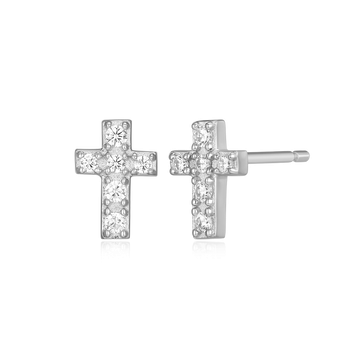 Cross Sterling Silver White Gold Lab Grown Diamond Earrings