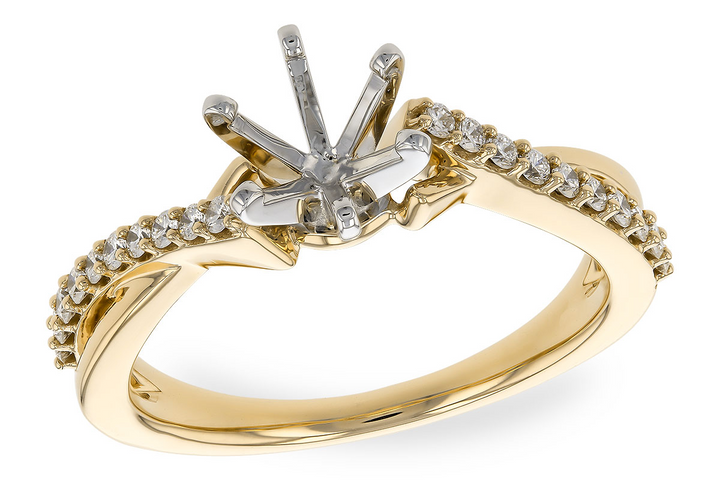 Cross Over Style Shared Prong Engagement Ring Mounting 14k Yellow Gold .24 total Carat Weight