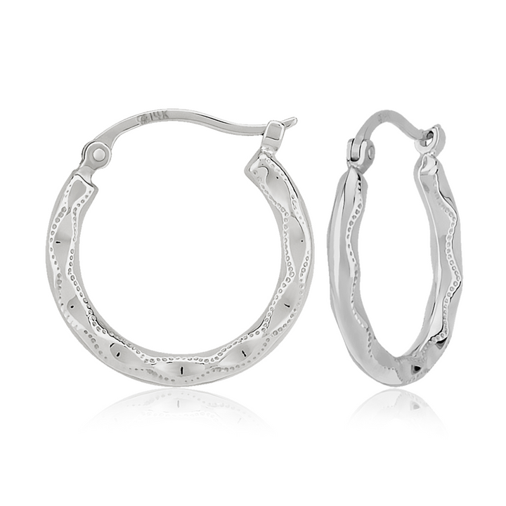 Scalloped Hoop .69 in Earrings 14k Yellow Gold Diamond Cut