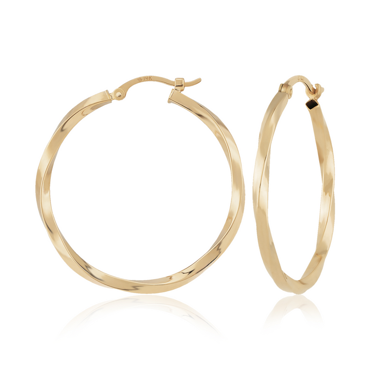 twisted Hoop 2x24mm Earrings 14k Yellow Gold Polished