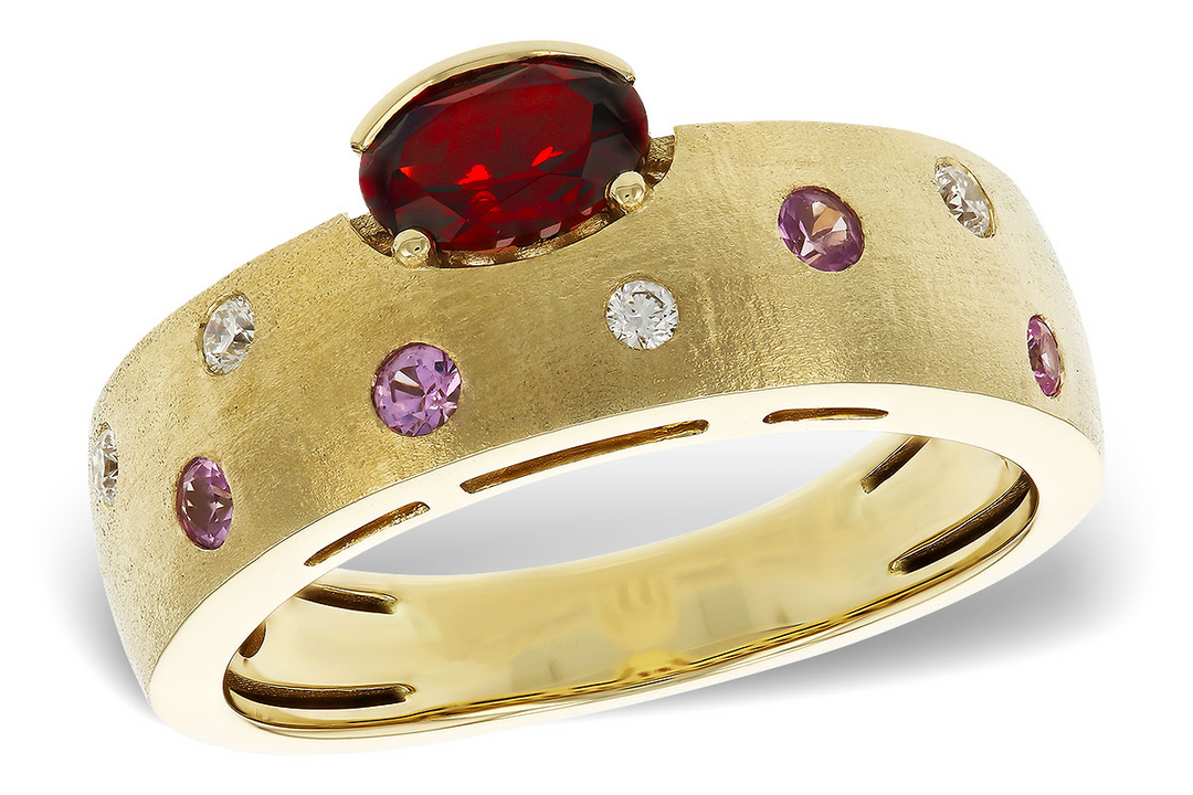 14k Yellow Gold Multi Shape Multi Gemstone Contemporary Ring