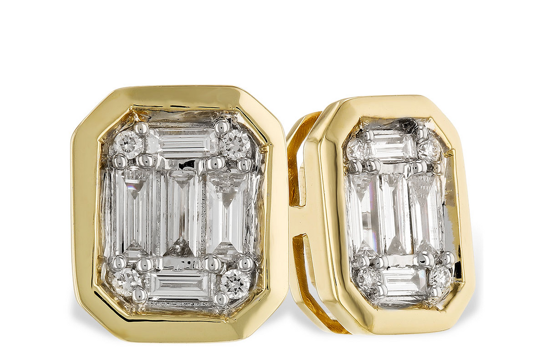 14k Yellow Gold Multi Shape Bezel Set .28ct Total Natural Diamond Earrings