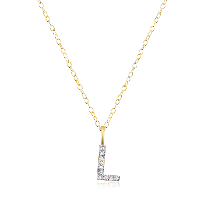 Initial L Sterling Silver Yellow Gold Plated Lab Grown Diamond Pendant