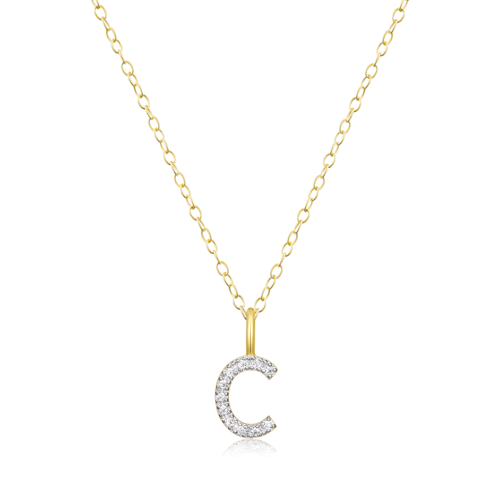 Initial 'C' Sterling Silver Yellow Gold Plated Lab Grown Diamond Pendant
