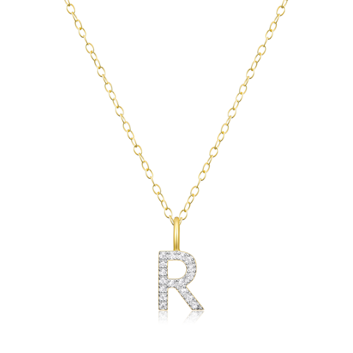 Initial R Sterling Silver Yellow Gold Plated Lab Grown Diamond Pendant