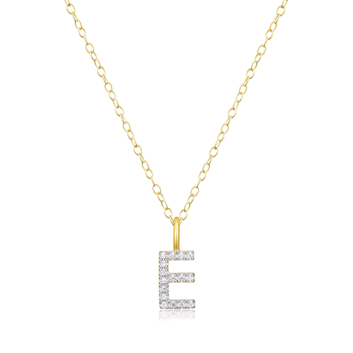 Initial E Sterling Silver Yellow Gold Lab Grown Diamond Pendant