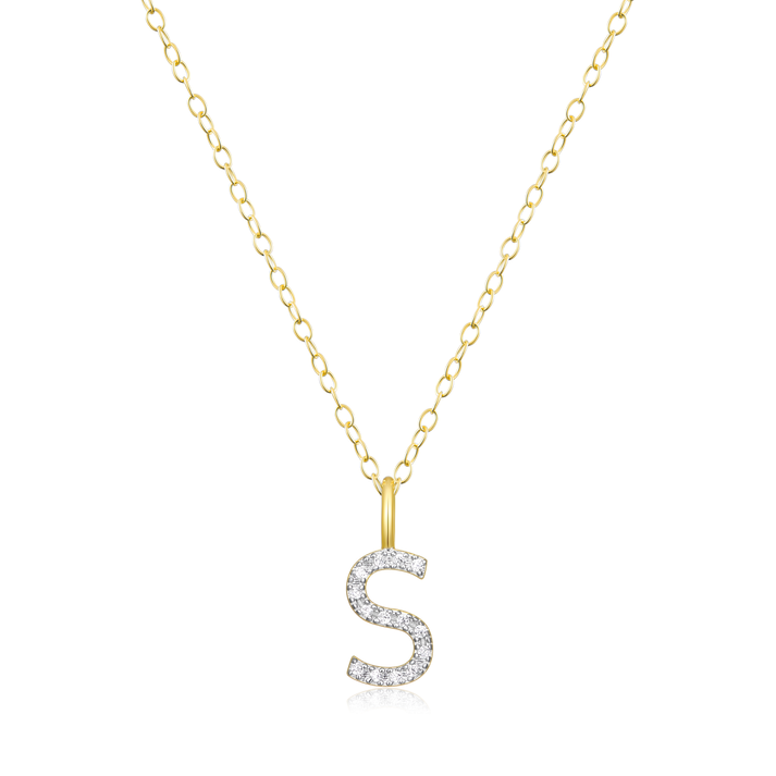 Initial S Sterling Silver Yellow Gold Lab Grown Diamond Pendant
