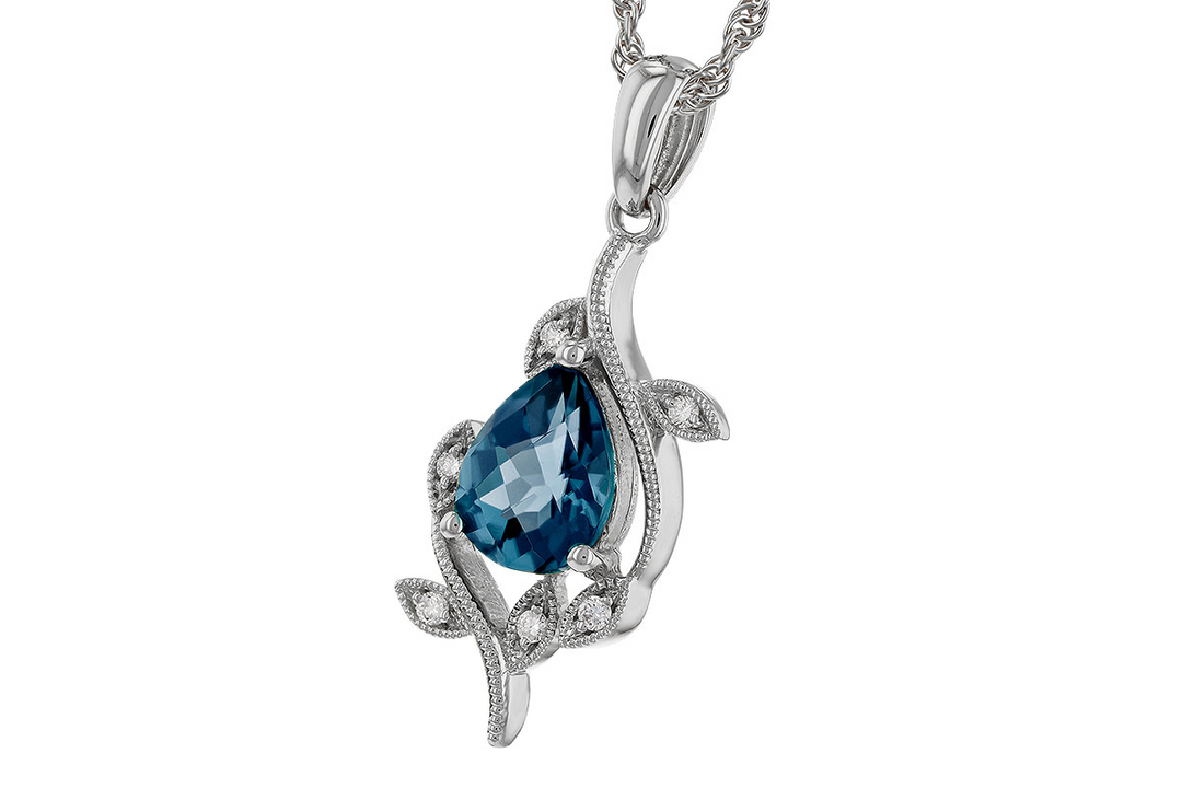 14ky Pear Blue Topaz Diamond Pendant