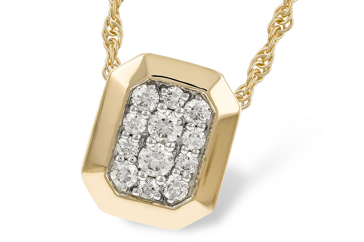 Rectangular Bezel Framed Cluster Diamond Necklace .25 14k Yellow Gold