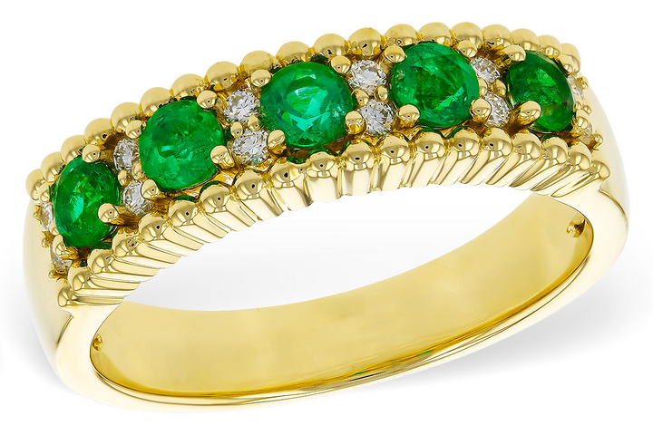 14k Yellow Gold Round Emerald Ring