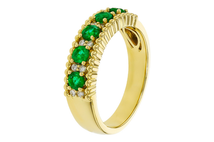 14k Yellow Gold Round Emerald Ring