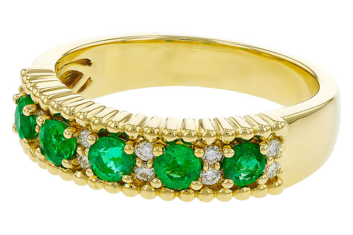 14k Yellow Gold Round Emerald Ring