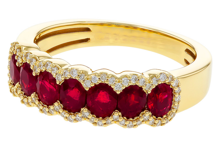 14k Yellow Gold Round Ruby 7 Stone Diamond Framed Ring