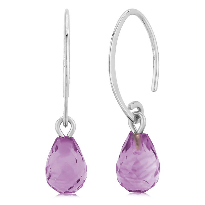 14k White Gold Briolette Amethyst Simple Sweep Earrings
