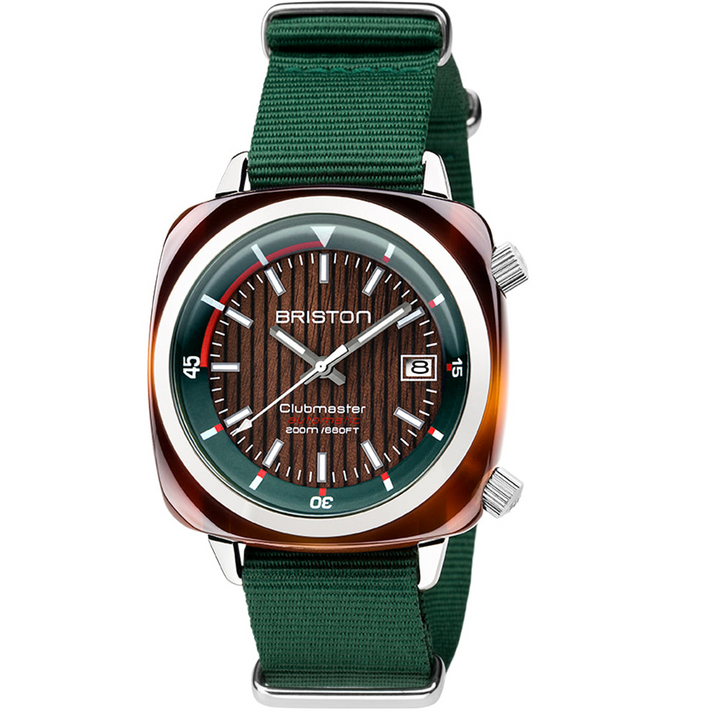 Briston Clubmaster Diver Brown Dial Stainless steel and tortoise shell acetate Case Automatic with Hours-Minutes-Date 18642.SA.TD.10W.NBG
