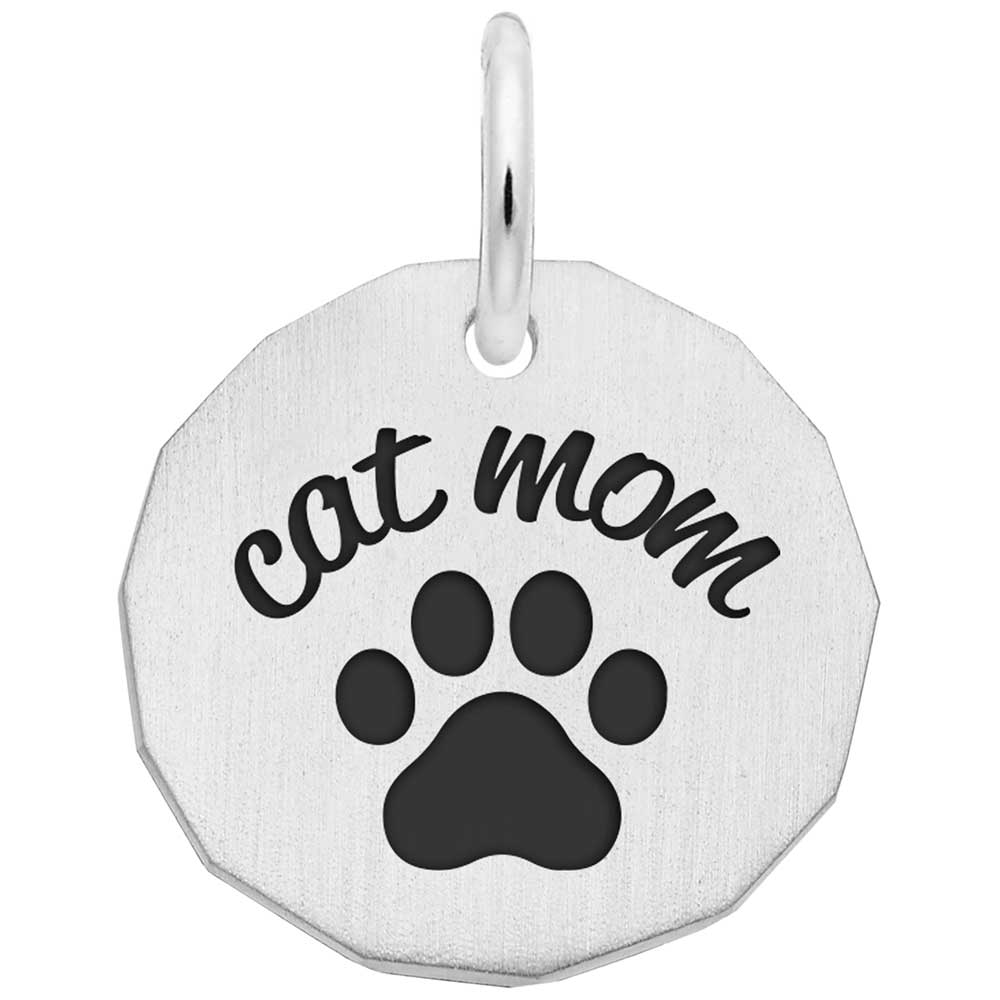 Sterling Silver Flat Cat Mom Charm