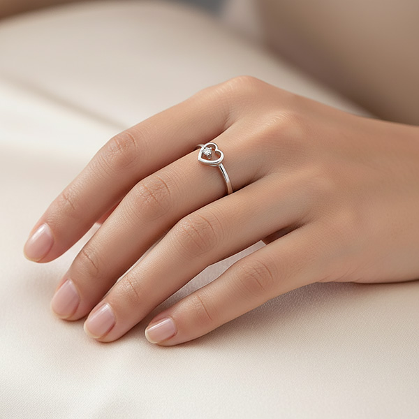 Diamond Heart Style Ring 14k White Gold .025ct Total