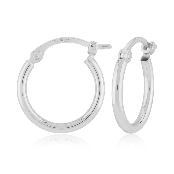 Small Hoop 12.4mm Earrings 14k White Gold Polished
