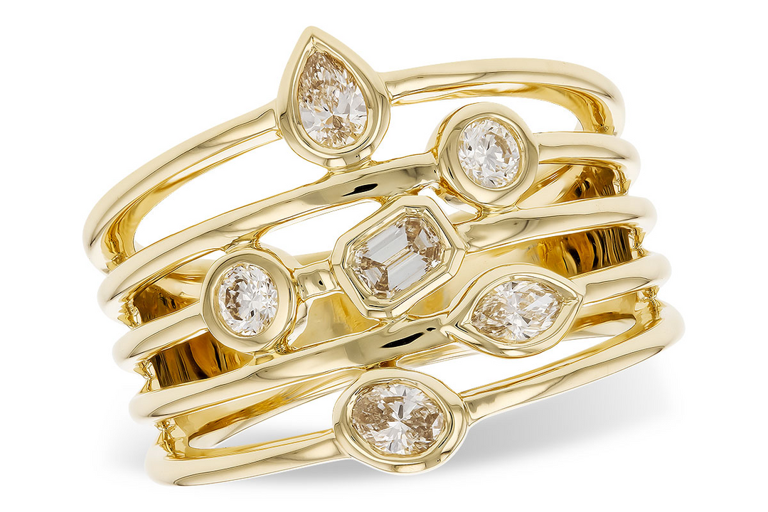 Staggered Pear, Round, Oval, Marquis and Emerald Cut Diamond Contemporary Style Ring 14k Yellow Gold .50ct Total