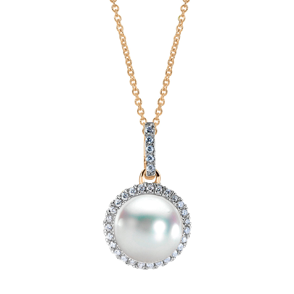 Halo 8-0-8.5mm Akoya Pearl Pendant 14k Yellow Gold