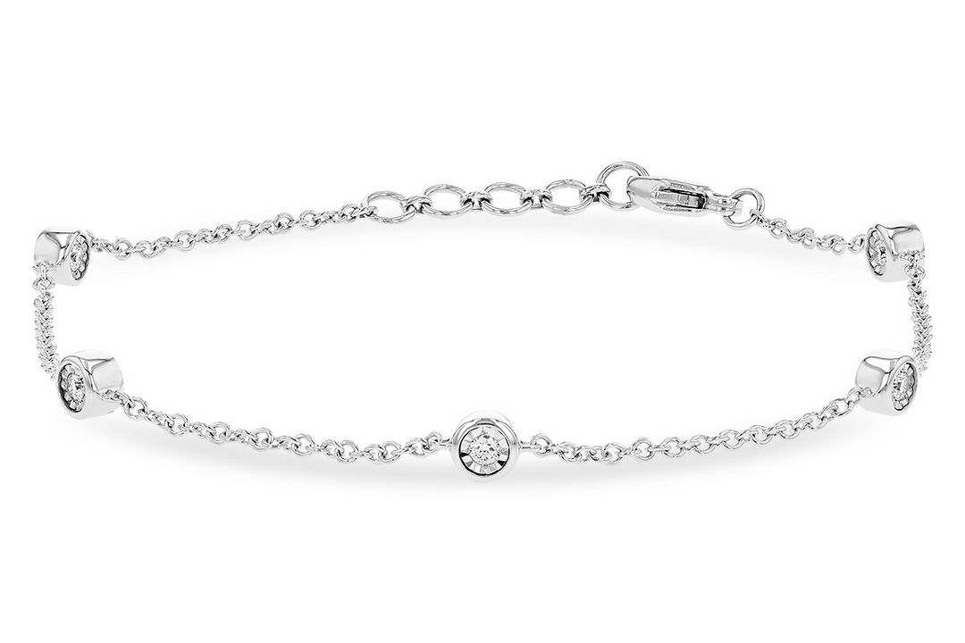 14k White Gold Fancy Link .25 Total 5 Bezel Set Diamond Bracelet