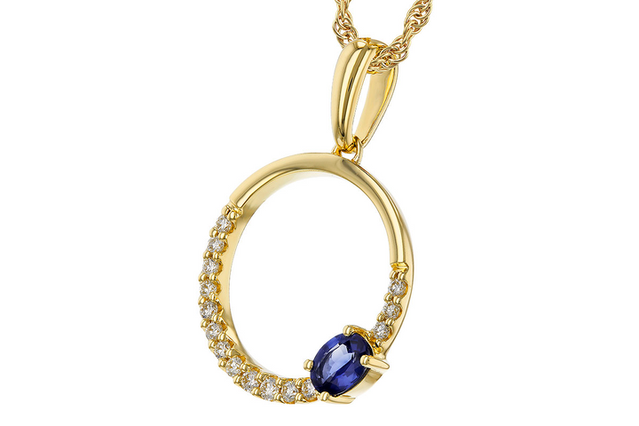 14k Yellow Gold Oval Sapphire Drop Pendant