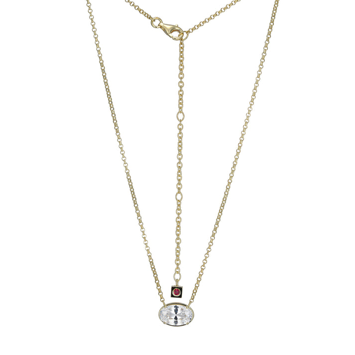 Cubic Zirconia Oval Single Gemstone Necklace in Sterling Silver Yellow Gold