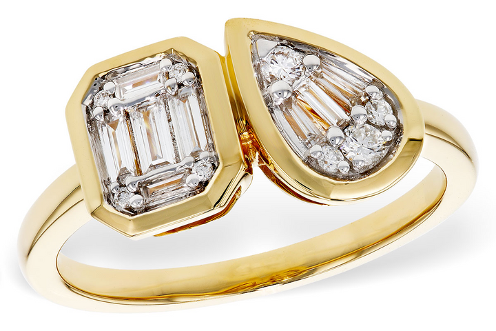 Diamond Geometric Style Ring Pear Shape with Emerald Cut Baguette Clusters 14k Yellow Gold .25ct total Total