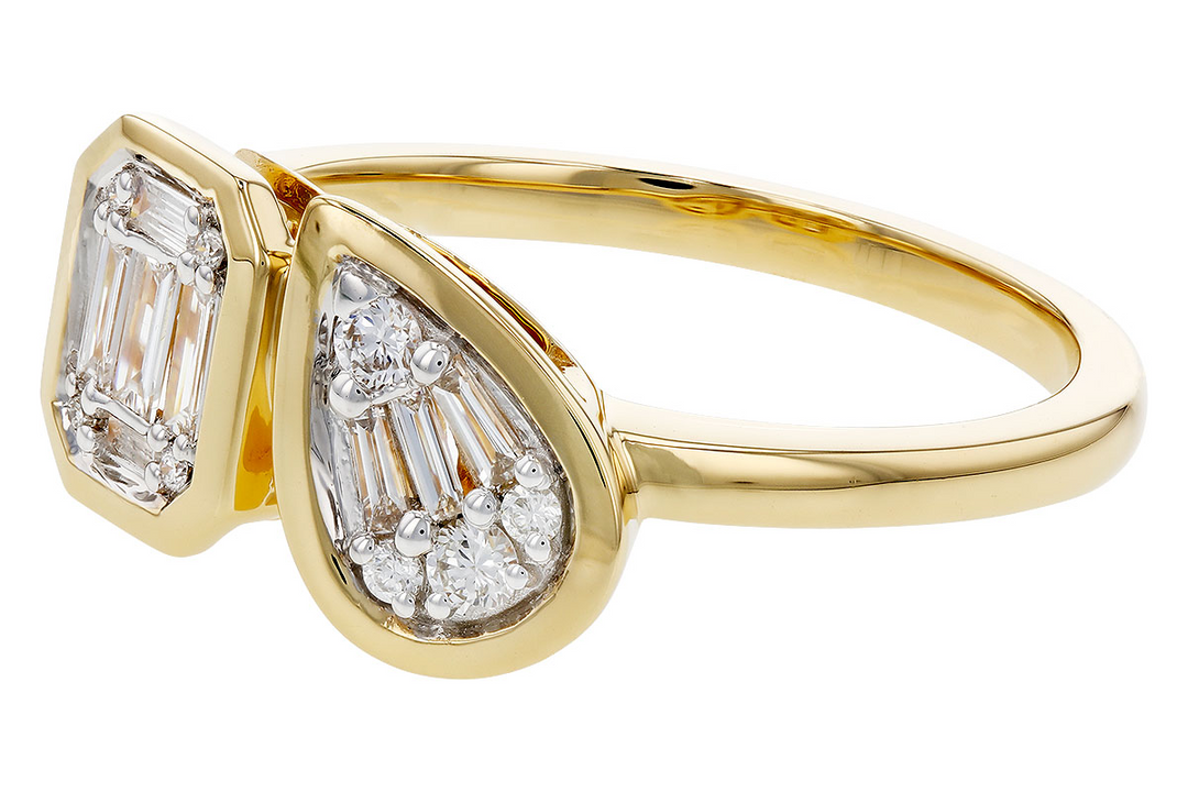 Diamond Geometric Style Ring Pear Shape with Emerald Cut Baguette Clusters 14k Yellow Gold .25ct total Total