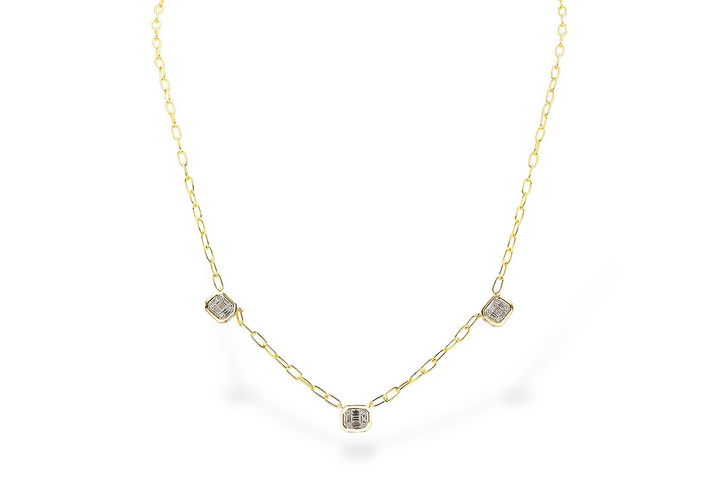 3 Rectaular Baguette Clusters Station Diamond Necklace .25 carat tw 14k Yellow Gold