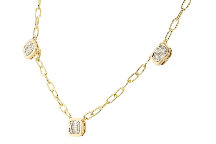 3 Rectaular Baguette Clusters Station Diamond Necklace .25 carat tw 14k Yellow Gold