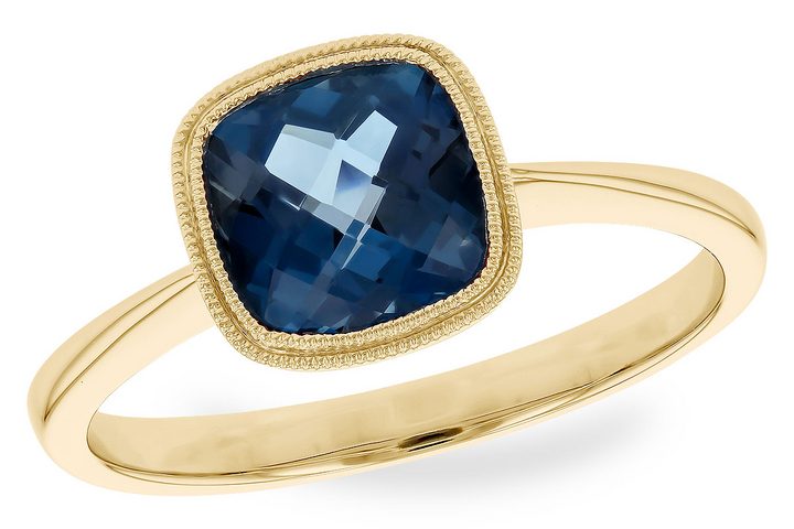 14k Yellow Gold Cushion London Blue Topaz Solitaire Ring