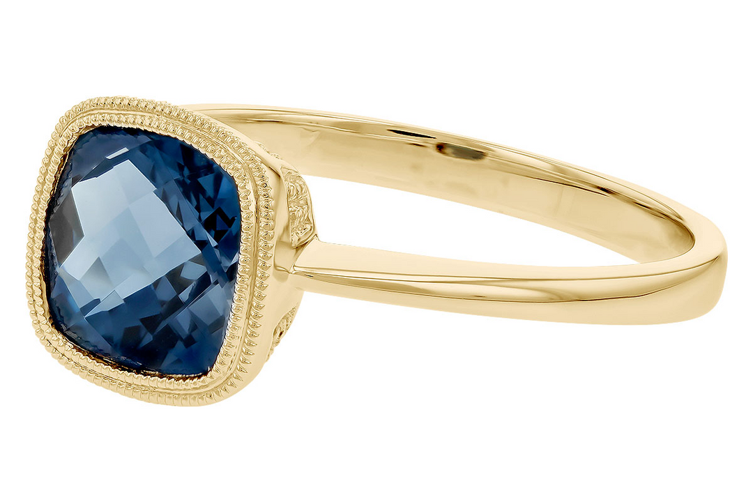 14k Yellow Gold Cushion London Blue Topaz Solitaire Ring