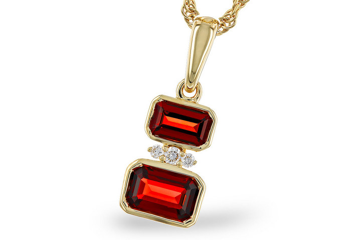 14k Yellow Gold Emerald Cut Mozambique Garnet Bezel Set Smaller and Larger Pendant