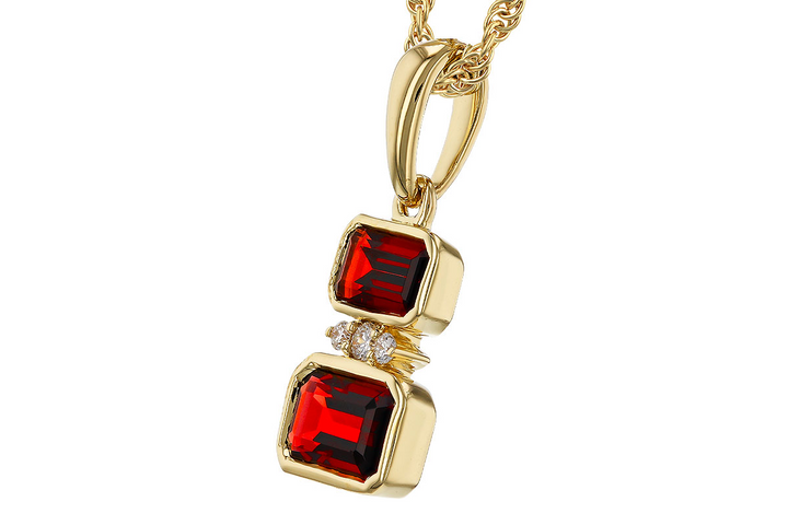 14k Yellow Gold Emerald Cut Mozambique Garnet Bezel Set Smaller and Larger Pendant