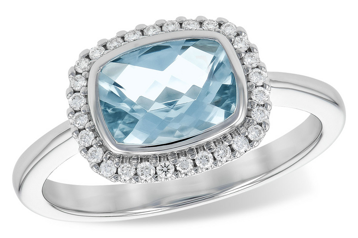 14k White Gold Cushion Aquamarine  28 Diamond Halo Ring