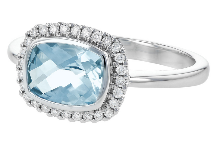 14k White Gold Cushion Aquamarine  28 Diamond Halo Ring