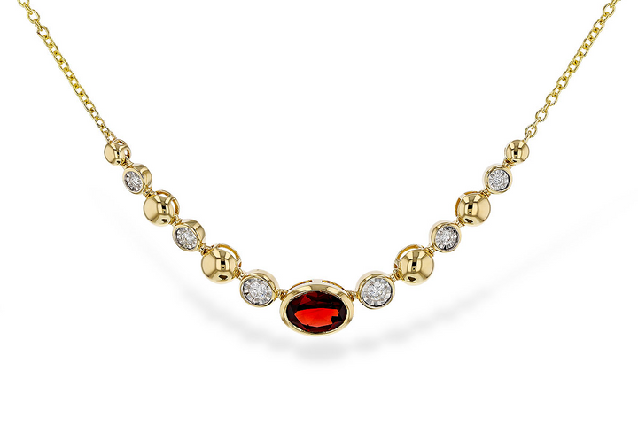 Oval Bezel Mozambique Garnet with Tapering Beads alternating with diamonds Necklace