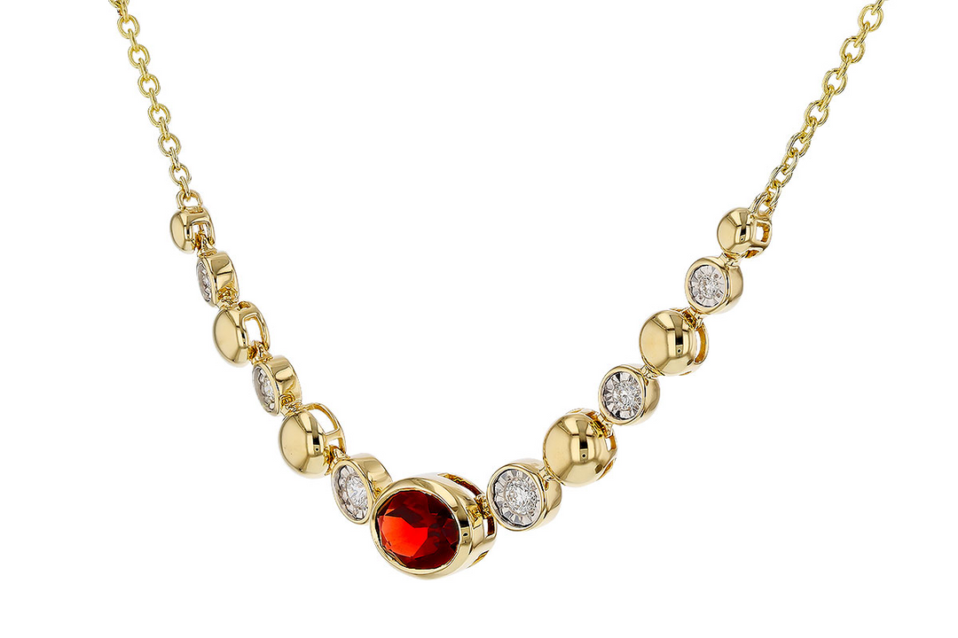 Oval Bezel Mozambique Garnet with Tapering Beads alternating with diamonds Necklace