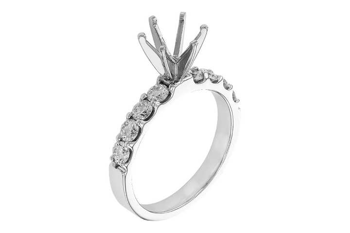 Single Row Style Shared Prong Engagement Ring Mounting 14k White Gold .75ct total Carat Weight