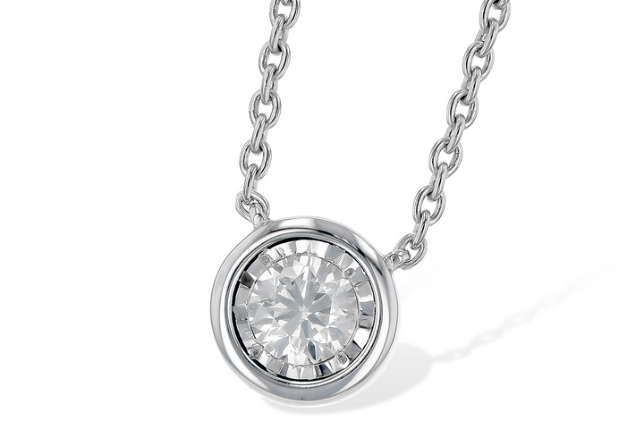 Bezel Set with illusion Plate Solitaire Diamond Pendant 0.24ct. 14k White Gold