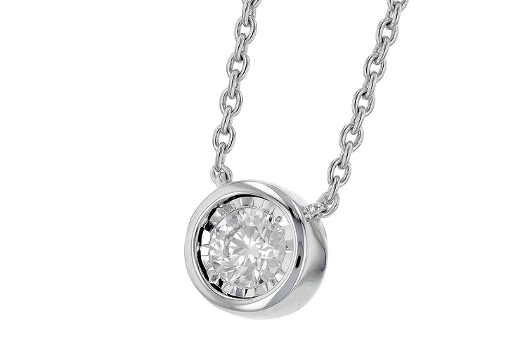Bezel Set with illusion Plate Solitaire Diamond Pendant 0.24ct. 14k White Gold