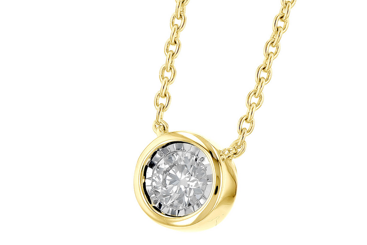 Bezel Set with illusion Plate Solitaire Diamond Pendant 0.24ct. 14k Yellow Gold